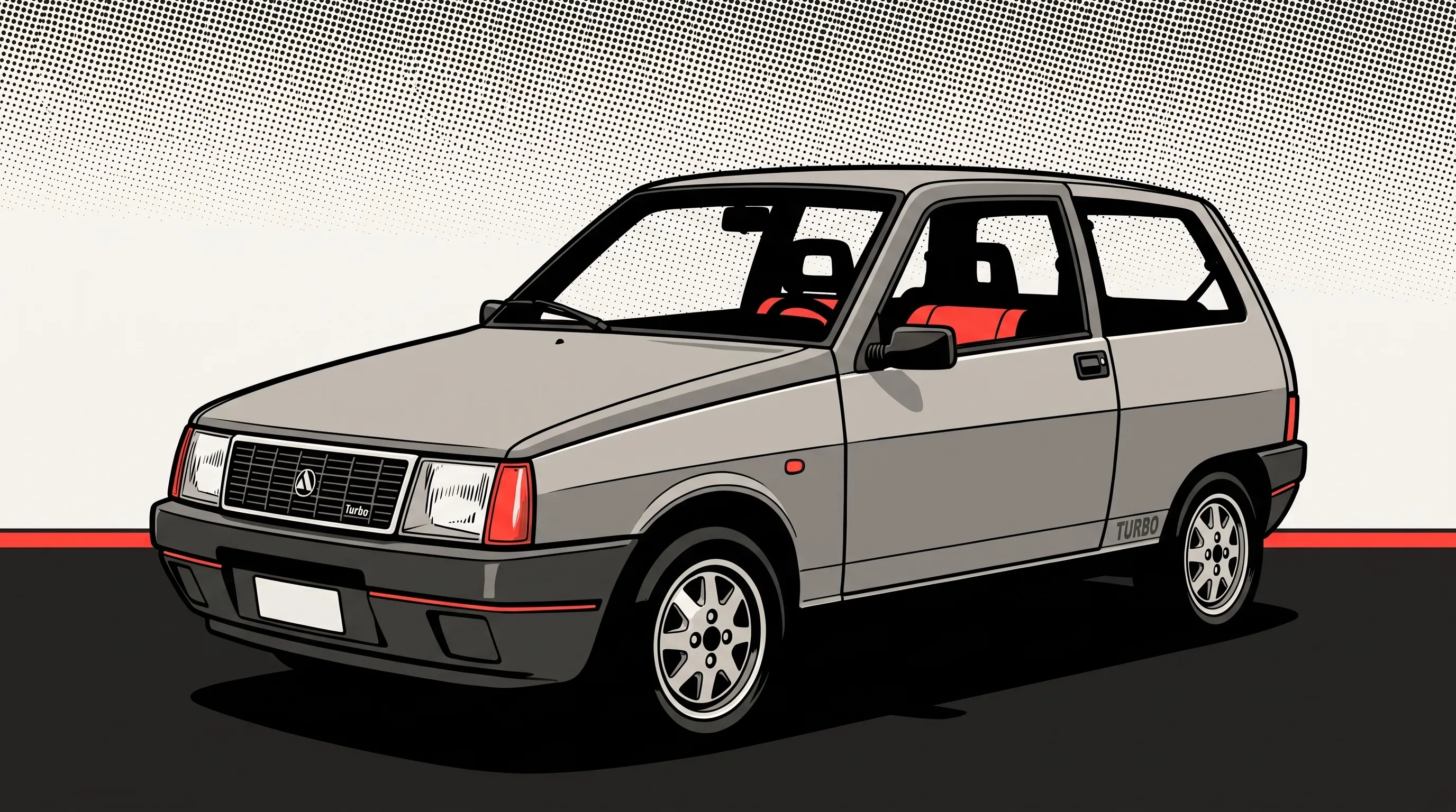 Autobianchi Y10 Turbo grigia vista di tre quarti anteriore