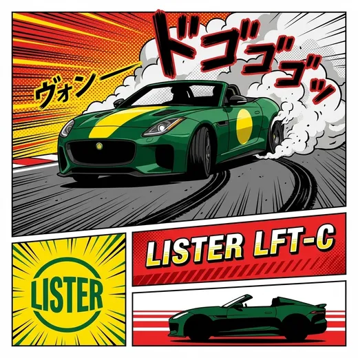 Lister LFT-C verde con banda gialla vista di tre quarti anteriore