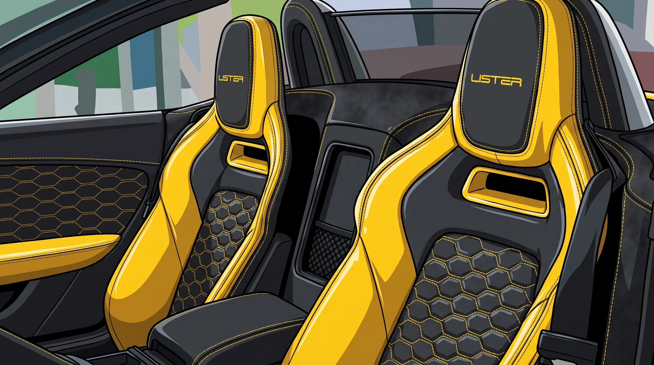 Lister LFT-C, dettaglio degli interni in pelle Nappa gialla e nera